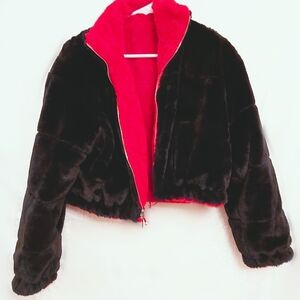 Fashion Nova Black and Red Teddy Jacket